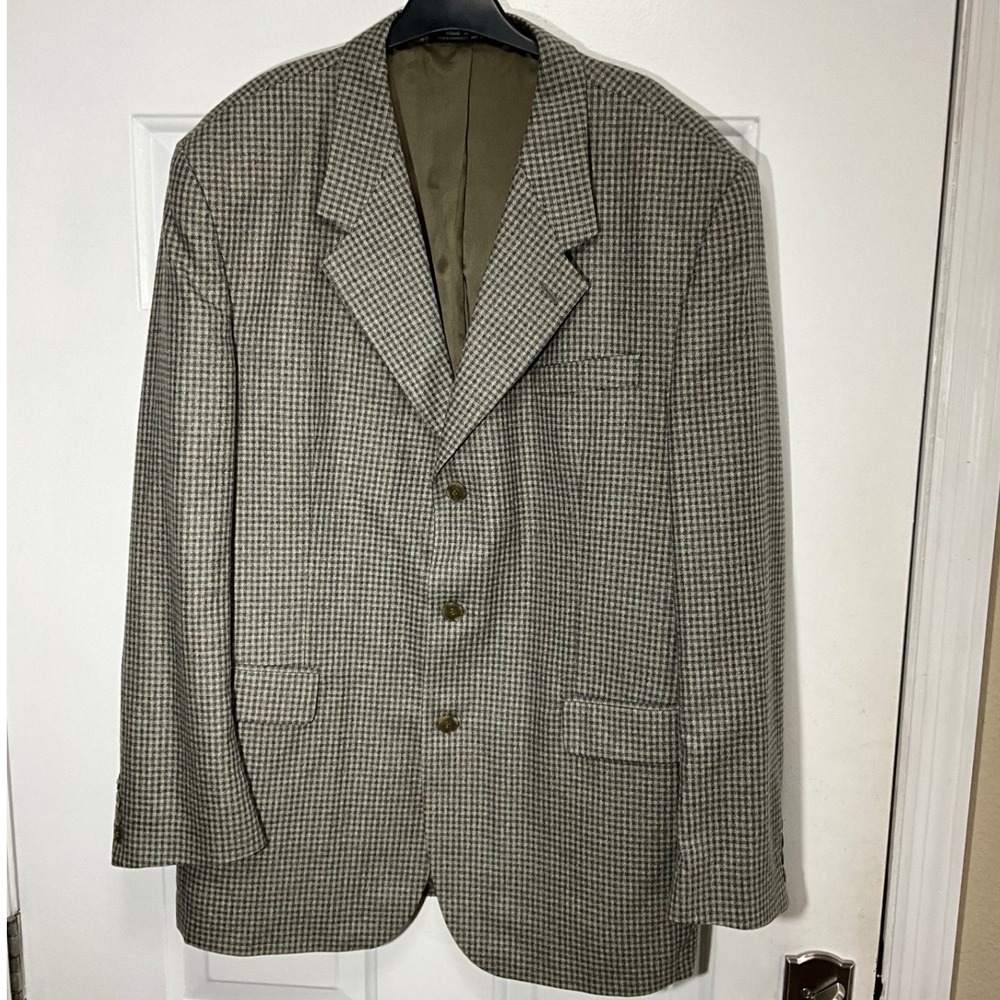 Fenzia Euromoda Silk Wool Blazer 44L Brown Houndstooth Italian Fabric Sport Coat